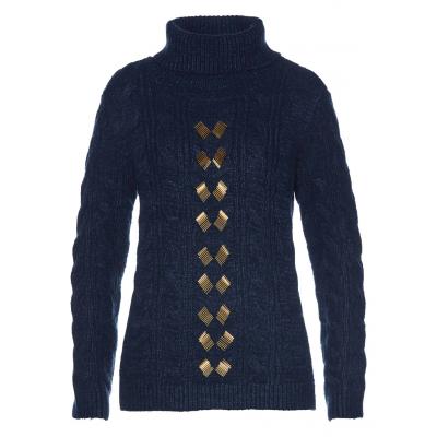 Sweter bonprix ciemnoniebiesko-złoty