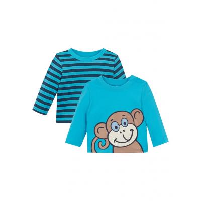 Koszulka niemowlęca z długim rękawem (2 szt.), bawełna organiczna bonprix turkusowo-niebieski
