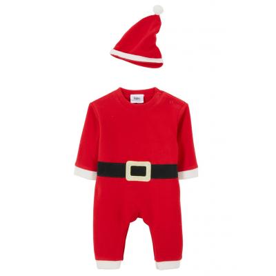Kombinezon niemowlęcy świąteczny + czapka (2 części) bonprix czerwono-czarno-biały