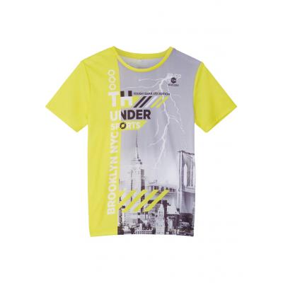 Shirt sportowy chłopięcy bonprix żółty neonowy z nadrukiem
