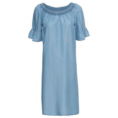 Sukienka off-shoulder z falbanami bonprix niebieski "bleached”