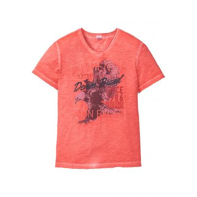 T-shirt z efektem wytarcia bonprix koralowy "used"