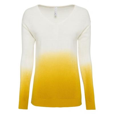Sweter w cieniowanym kolorze bonprix biel wełny - żółty curry