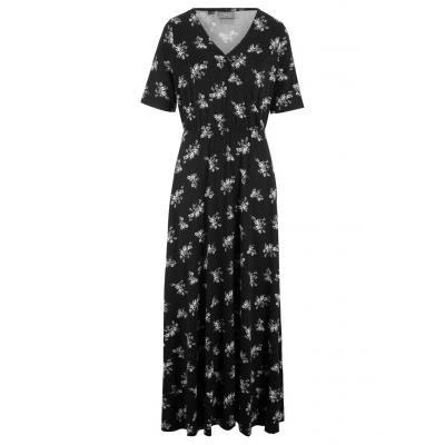 Długa sukienka z nadrukiem bonprix czarny w kwiaty
