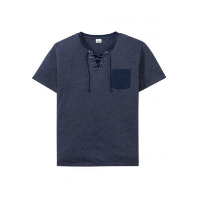T-shirt ze sznurowaniem bonprix ciemnoniebieski melanż