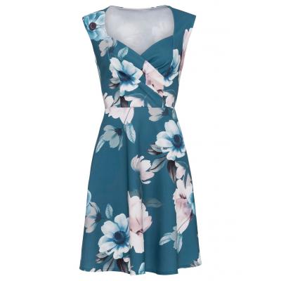 Sukienka z nadrukiem bonprix niebieskozielony w kwiaty