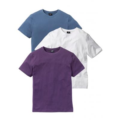 T-shirt (3 szt.) bonprix jagodowy + niebieski dżins + biały