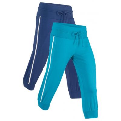 Spodnie sportowe 3/4  ze stretchem (2 pary), level 1 bonprix kobaltowo-ciemnoturkusowy