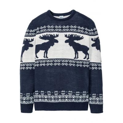 Sweter w norweski wzór bonprix ciemnoniebieski w norweski wzór