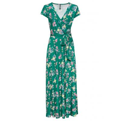 Długa sukienka z założeniem kopertowym bonprix zielony miętowy w kwiaty