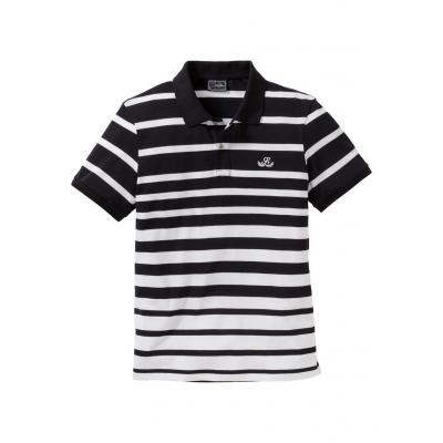 Shirt polo w paski bonprix czarno-biały w paski