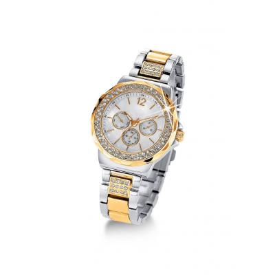 Zegarek na rękę na metalowej bransoletce bonprix srebrno-złoty kolor