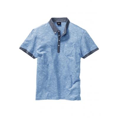 Shirt polo z kołnierzykiem z tkaniny bonprix niebiesko-biały melanż