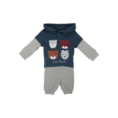 Shirt niemowlęcy z kapturem niemowlęcy + spodnie dresowe (2 części), bawełna organiczna bonprix ciemnoniebiesko-jasnoszary melanż