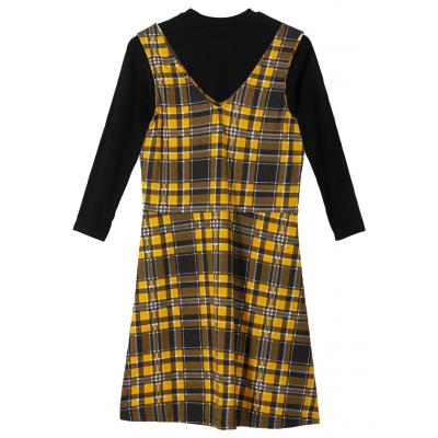 Shirt dziewczęcy z golfem + sukienka (2 części) bonprix czarno-żółty szafranowy -biały