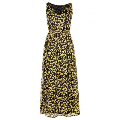 Sukienka szyfonowa bonprix czarno-żółty z nadrukiem
