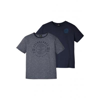 T-shirt w wygodnym fasonie (2 szt.) bonprix ciemnoniebiesko-biały melanż + ciemnoniebieski