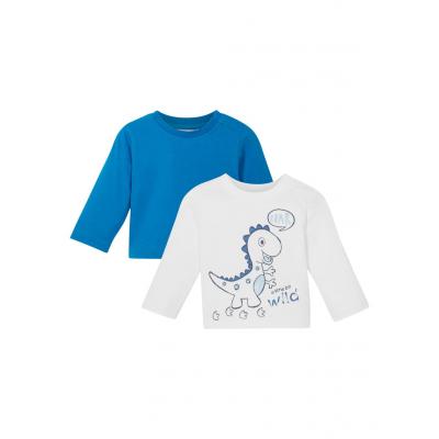 Shirt niemowlęcy z długim rękawem (2 szt.), bawełna organiczna bonprix biel wełny - lodowy niebieski