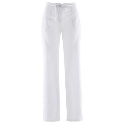 Spodnie lniane z szerokimi nogawkami bonprix biały