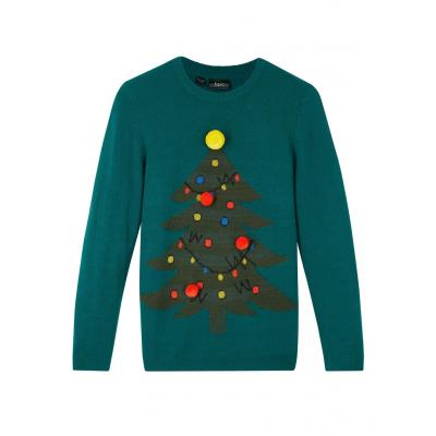 Sweter chłopięcy z bożonarodzeniowym motywem bonprix głęboki zielony