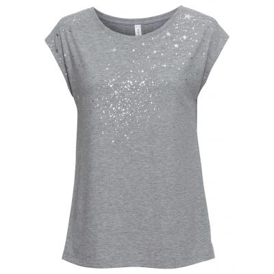 Shirt z połyskującymi gwiazdami bonprix szary melanż- srebrny z nadrukiem