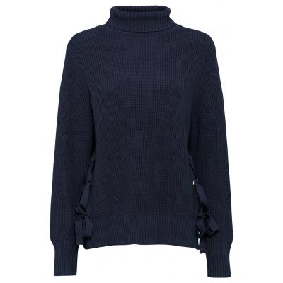 Sweter oversize ze sznurowaniem bonprix ciemnoniebieski