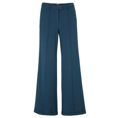 Spodnie z lejącego materiału ze stretchem, z zaprasowanym kantem, wide bonprix ciemnoniebieski