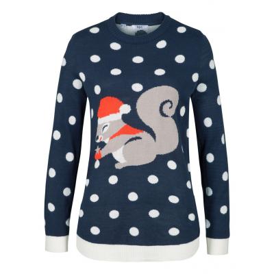 Sweter z bożonarodzeniowym motywem bonprix ciemnoniebieski
