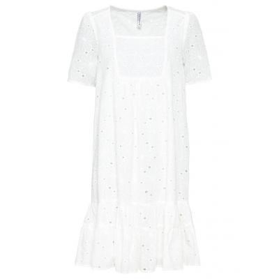 Sukienka z ażurowym haftem bonprix biały