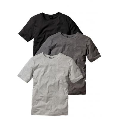 T-shirt (3 szt.) bonprix antracytowy melanż + jasnoszary melanż + czarny