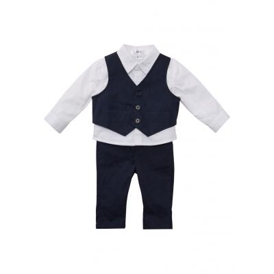 Koszula niemowlęca + kamizelka + spodnie (3 części) bonprix biało-ciemnoniebieski