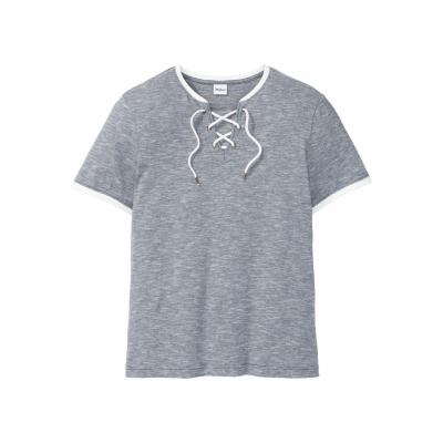 T-shirt z ozdobnym sznurowaniem bonprix ciemnoniebiesko-biel wełny melanż