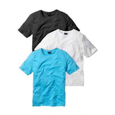 T-shirt (3 szt.) bonprix biały + turkusowy + czarny