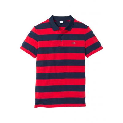 Shirt polo z małym haftem, krótki rękaw bonprix ciemnoniebiesko-czerwony w paski