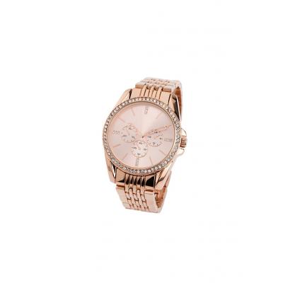 Zegarek na metalowej bransoletce, zdobiony kryształami swarovskiego® bonprix kolor czerwonego złota