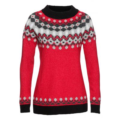 Sweter w norweski wzór bonprix czerwony