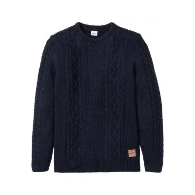 Sweter z dzianinowym wzorem bonprix ciemnoniebieski