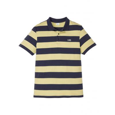 Shirt polo z małym haftem, krótki rękaw bonprix żółto-ciemnoniebieski w paski