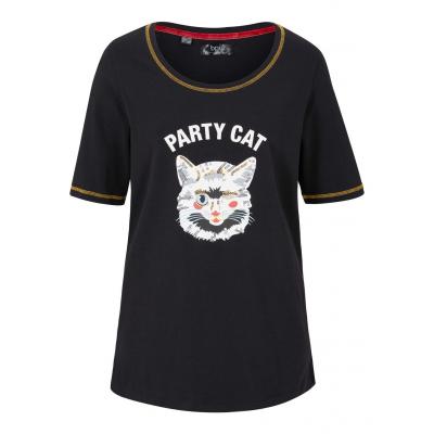 T-shirt z motywem zwierząt i szerokimi rękawami bonprix czarno-srebrny