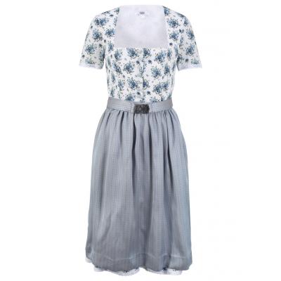 Sukienka w ludowym stylu z krótkimi rękawami bonprix biało-niebieski dżins w kwiaty