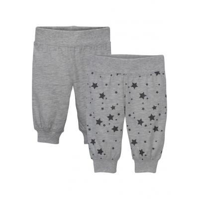 Spodnie niemowlęce z dżerseju (2 pary), bawełna organiczna bonprix naturalny melanż - szary w gwiazdy