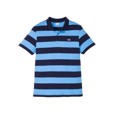 Shirt polo z małym haftem, krótki rękaw bonprix jasnoniebiesko-ciemnoniebieski w paski
