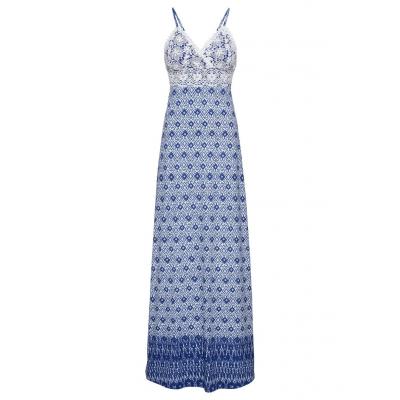 Długa sukienka z koronką bonprix niebiesko-biel wełny wzorzysty