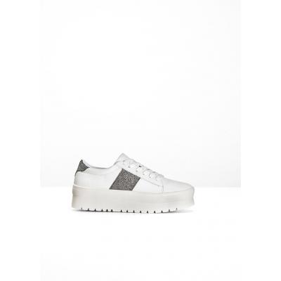 Sneakersy na podeszwie platformie bonprix biało-srebrny