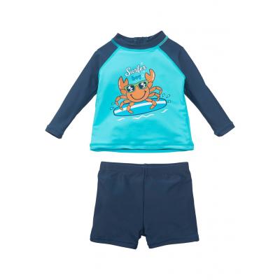 Koszulka kąpielowa + kąpielówki niemowlęce z ochroną uv, chłopięce (kompl. 2-częściowy) bonprix morsko-ciemnoniebieski