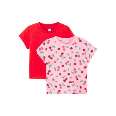 Koszulka niemowlęca (2 szt.), bawełna organiczna bonprix pudrowy jasnoróżowy - truskawkowy