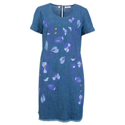 Sukienka dżinsowa z nadrukiem, krótki rękaw bonprix jasnoniebieski z nadrukiem