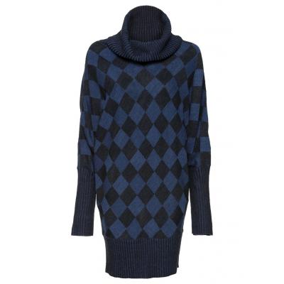 Długi sweter bonprix głęboki niebieski - czarny melanż