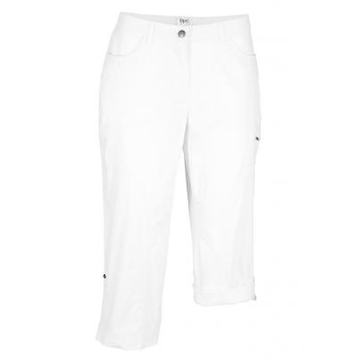 Spodnie bojówki 3/4 "papertouch" z wygodnym paskiem  w talii bonprix biały