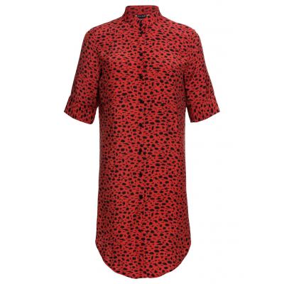 Długa bluzka koszulowa bonprix czerwono-czarny leo z nadrukiem